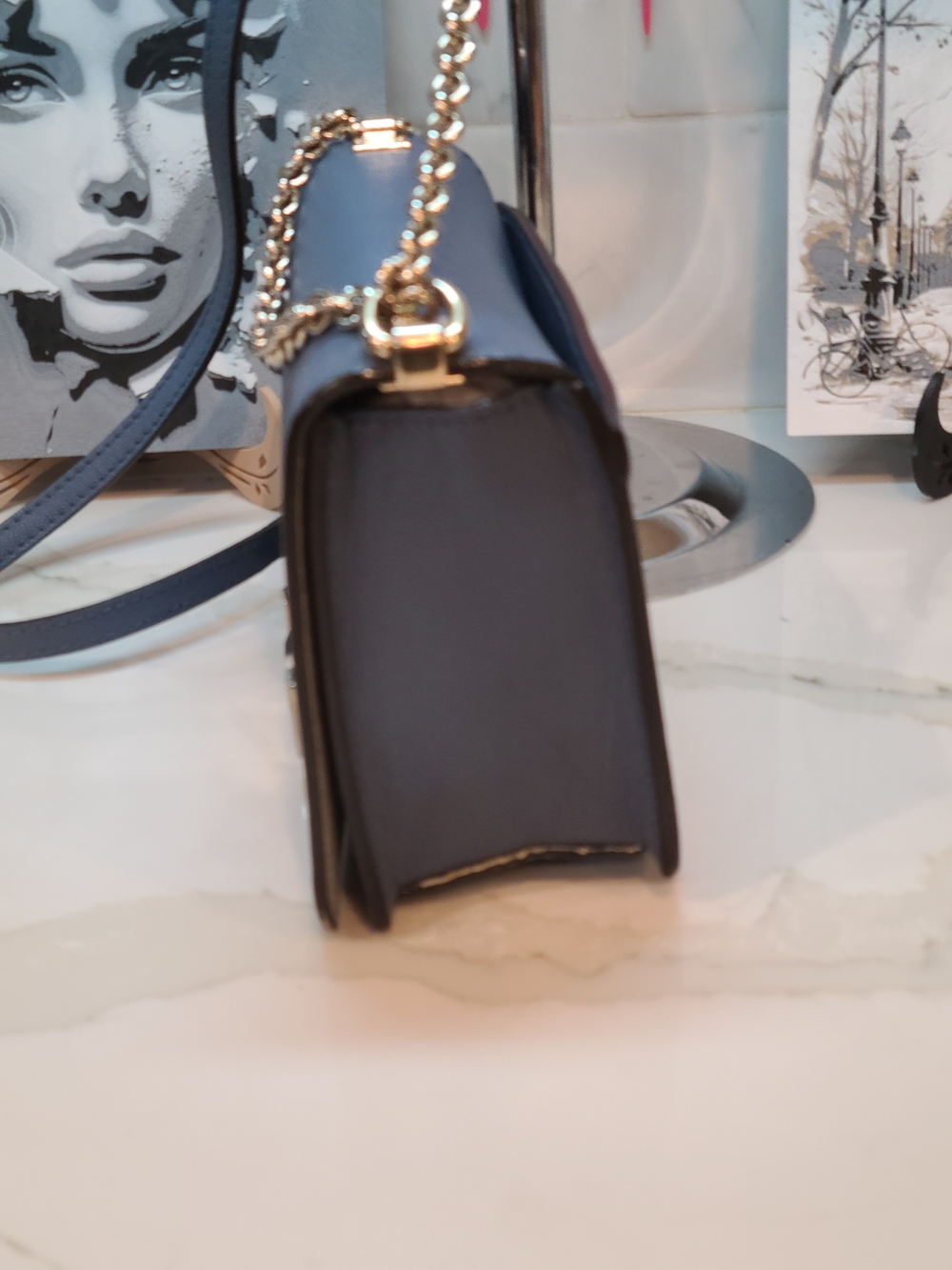 Furla Blue Leather Chain Crossbody Bag with Gold Hardware and COA - Picture 6 of 16